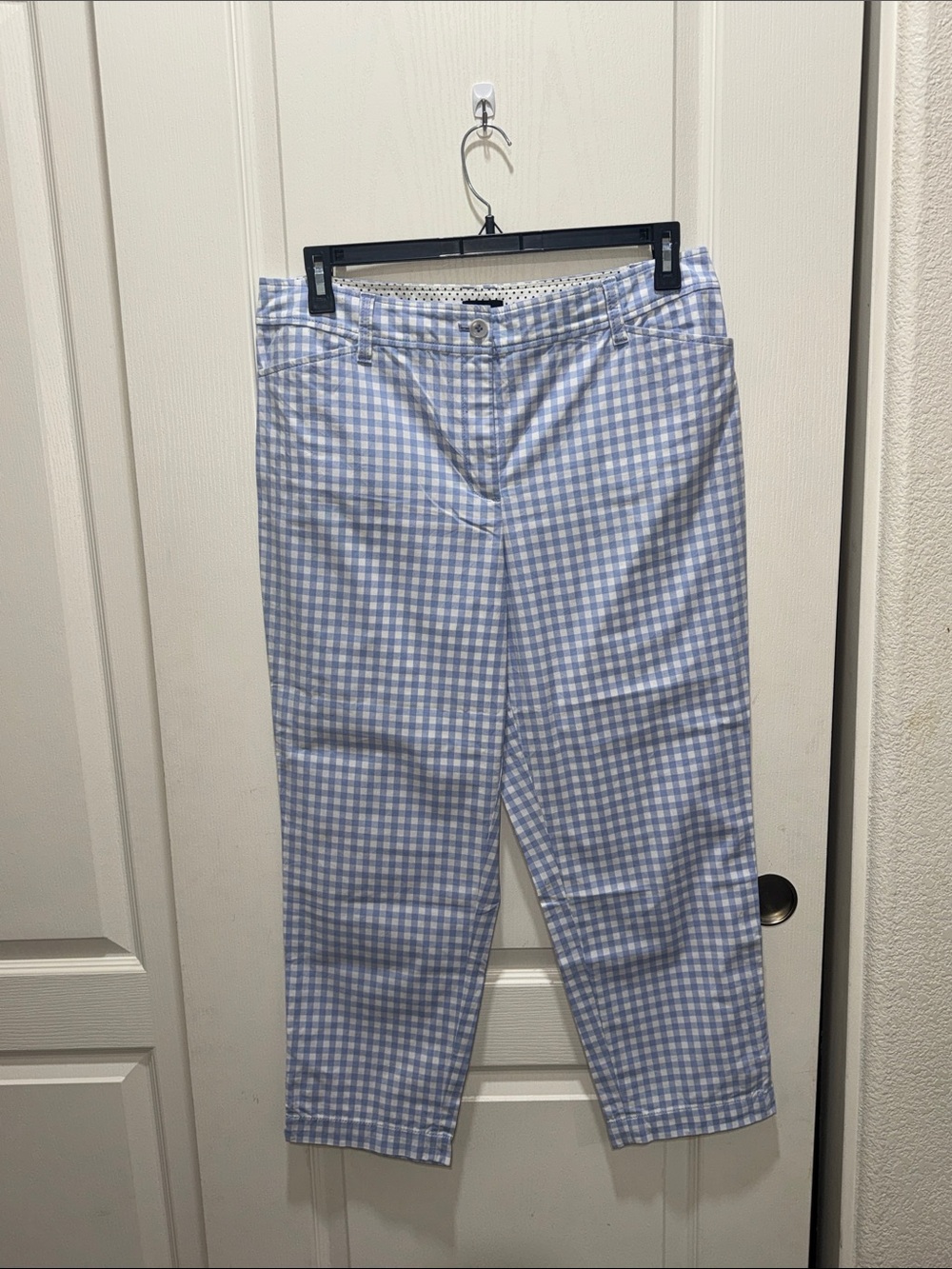 Talbots Perfect Crop Pants Blue White Gingham Capri Size 12 Cotton Blend